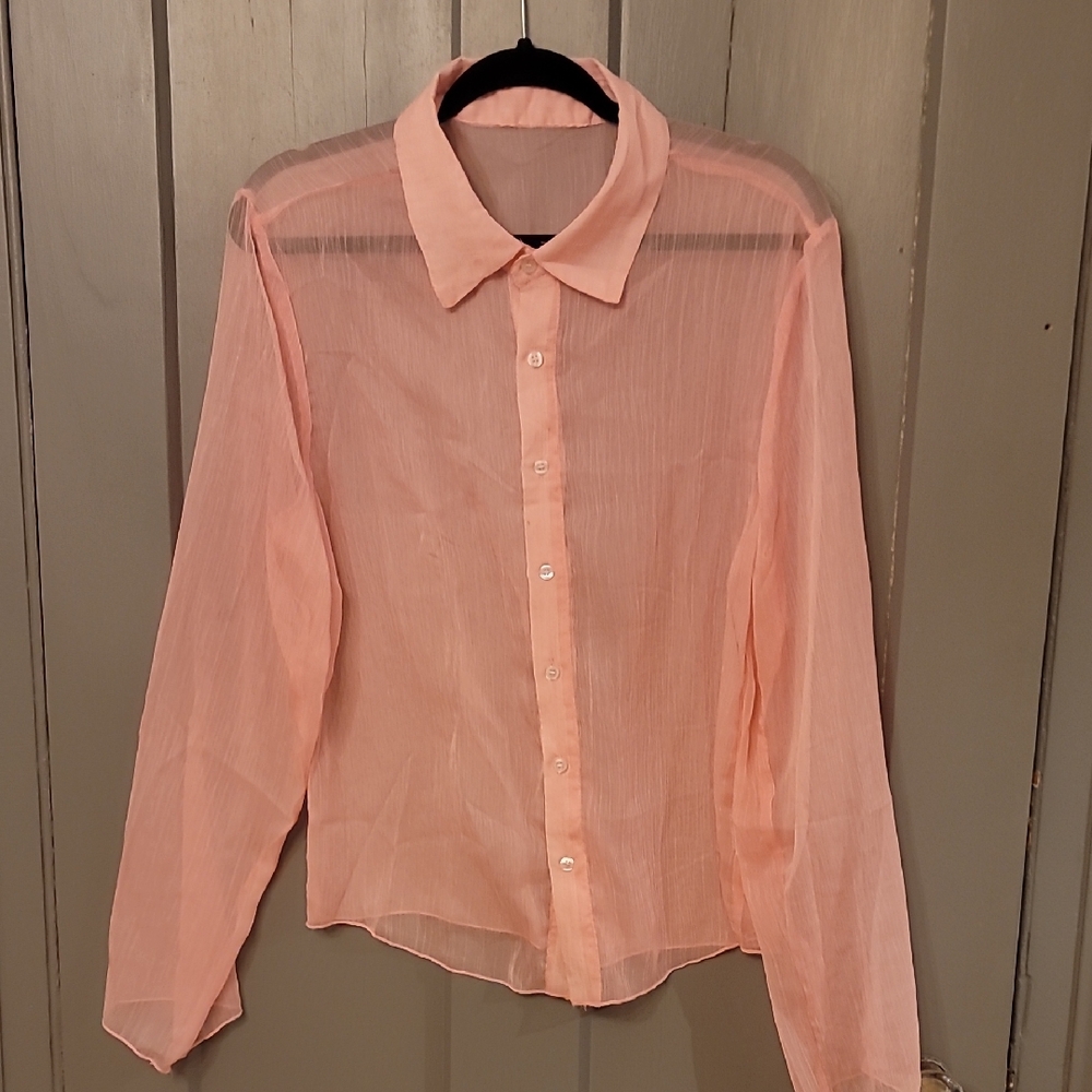 Pink Sheer Button Up Top